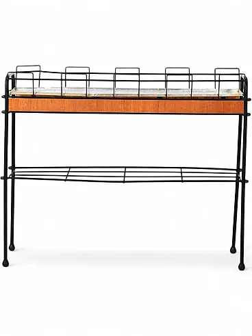 Portafiori scandinavo in metallo nero e teak