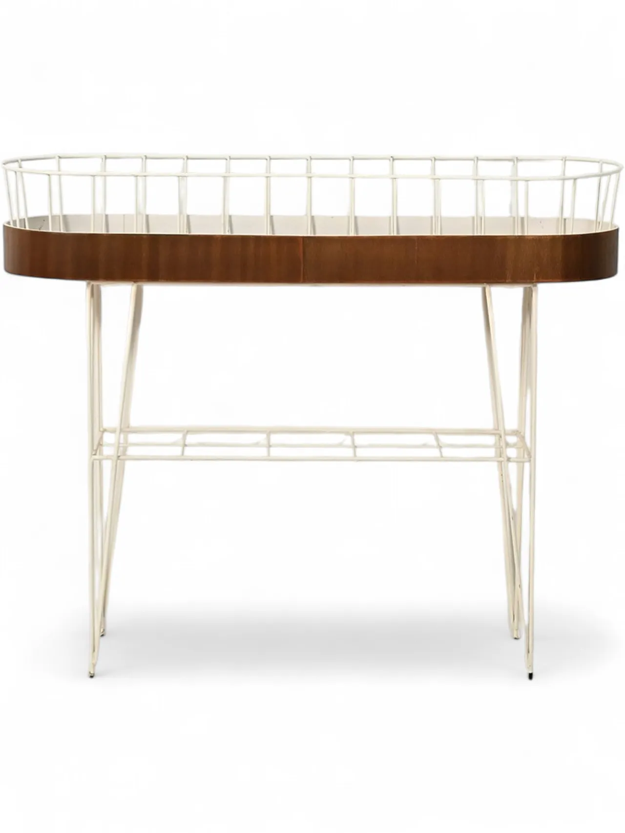 Scandinavian oval flower holder in metal and teak 10