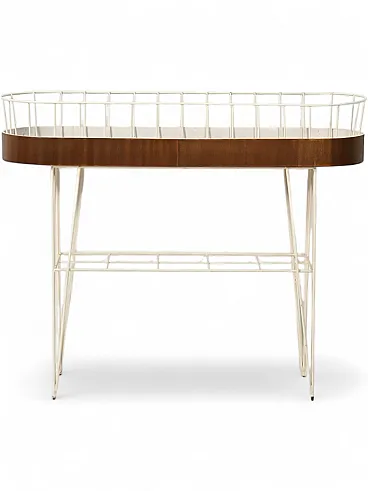 Portafiori scandinavo ovale in metallo e teak