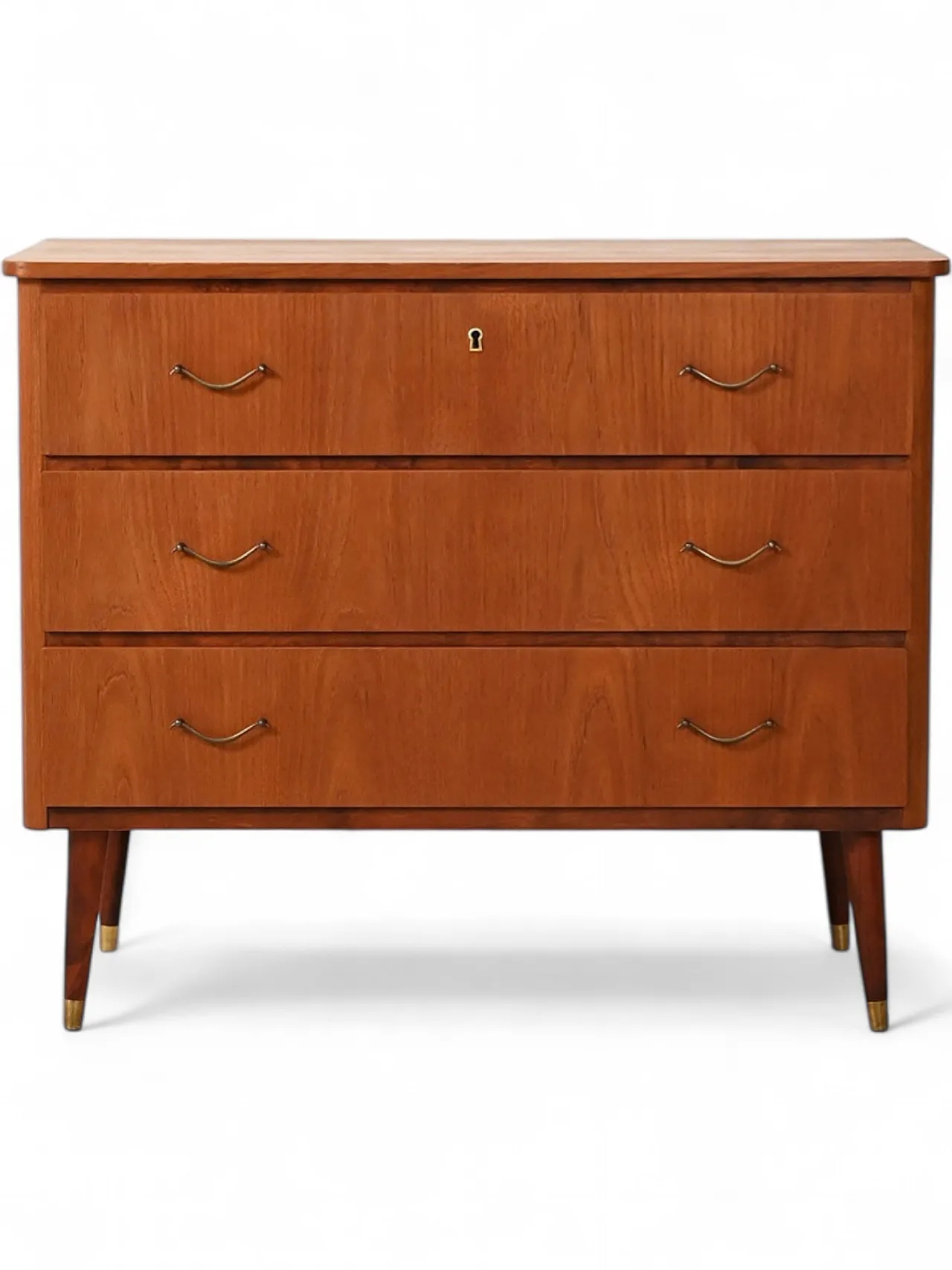 Scandinavian chest of drawers in teak and mahogany with brass inserts 8