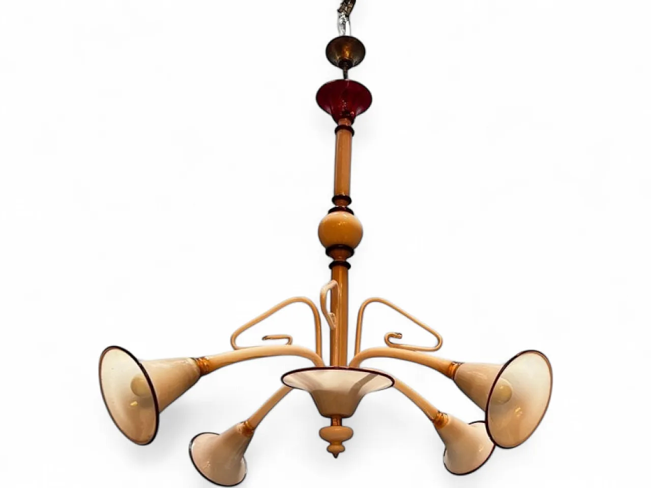 Lampadario Art Déco in vetro di Murano rosa, anni '50 14