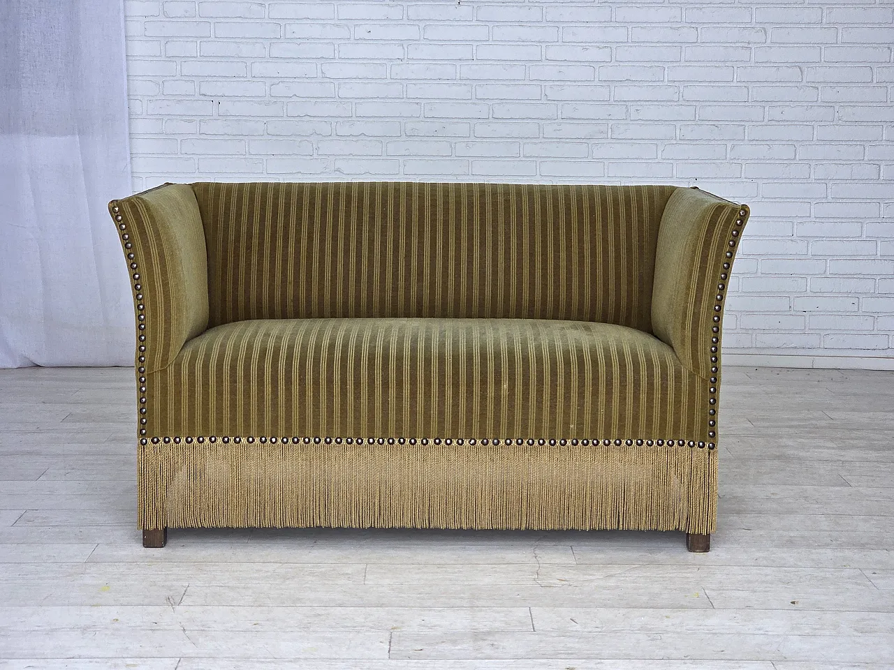 Danish 2-seater sofa, green furniture velour, 1970s 1