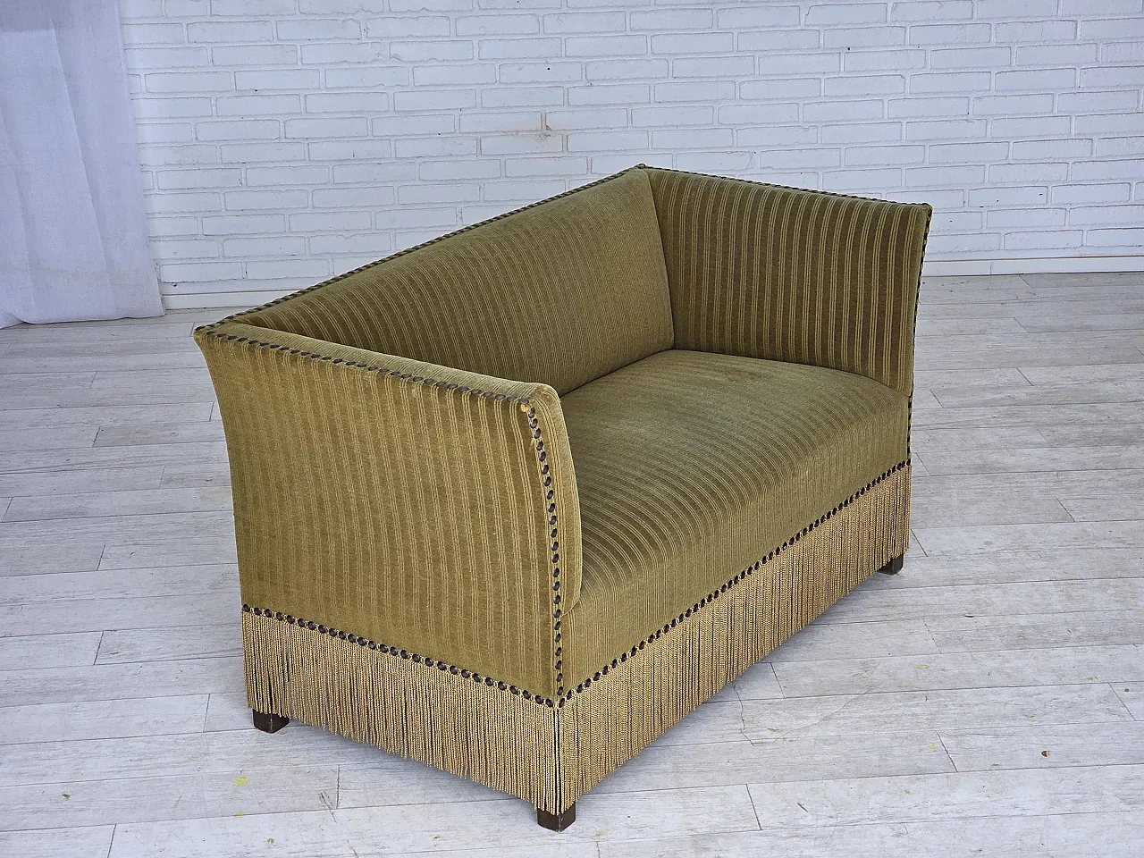 Danish 2-seater sofa, green furniture velour, 1970s 2