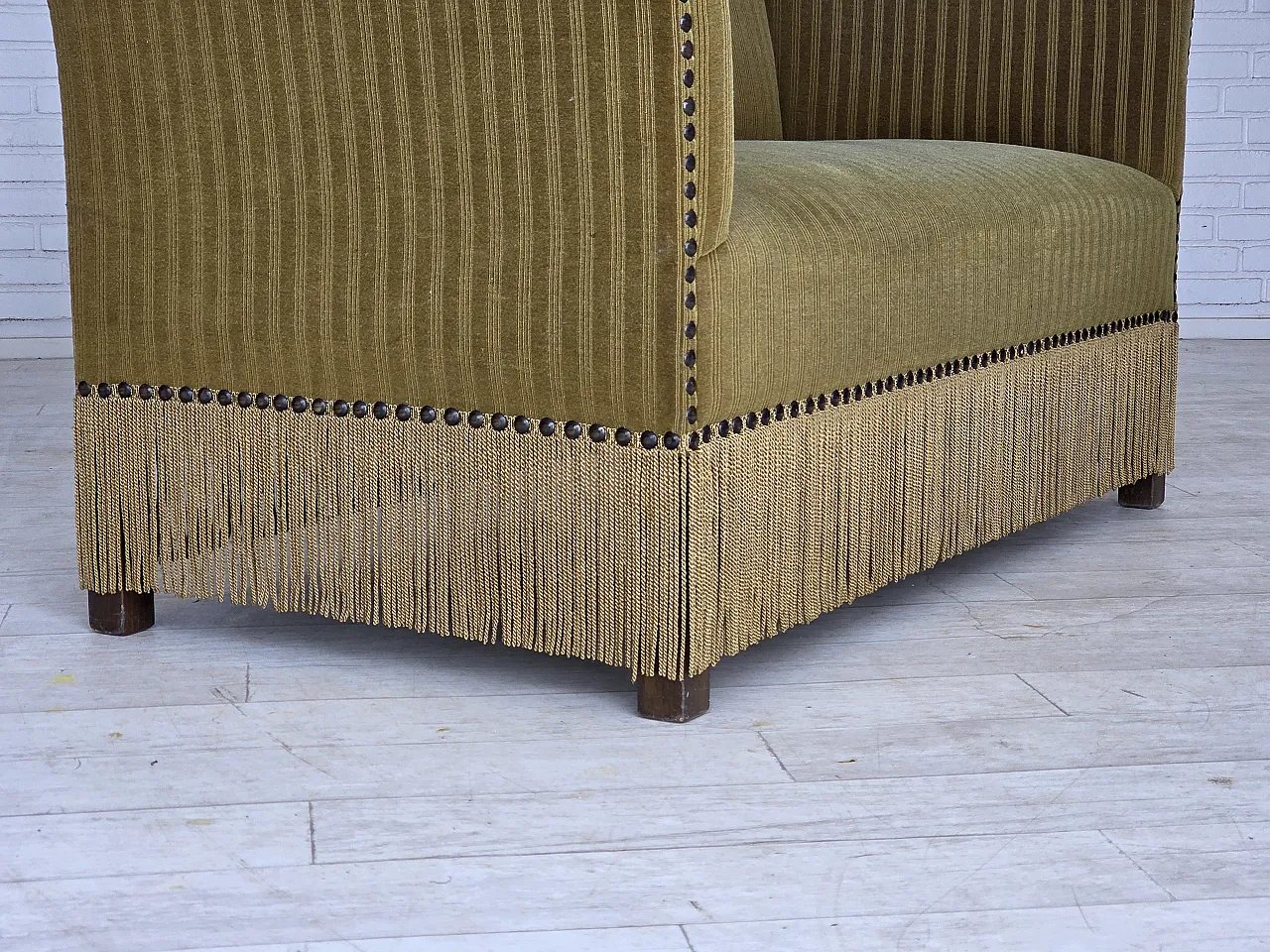 Danish 2-seater sofa, green furniture velour, 1970s 3