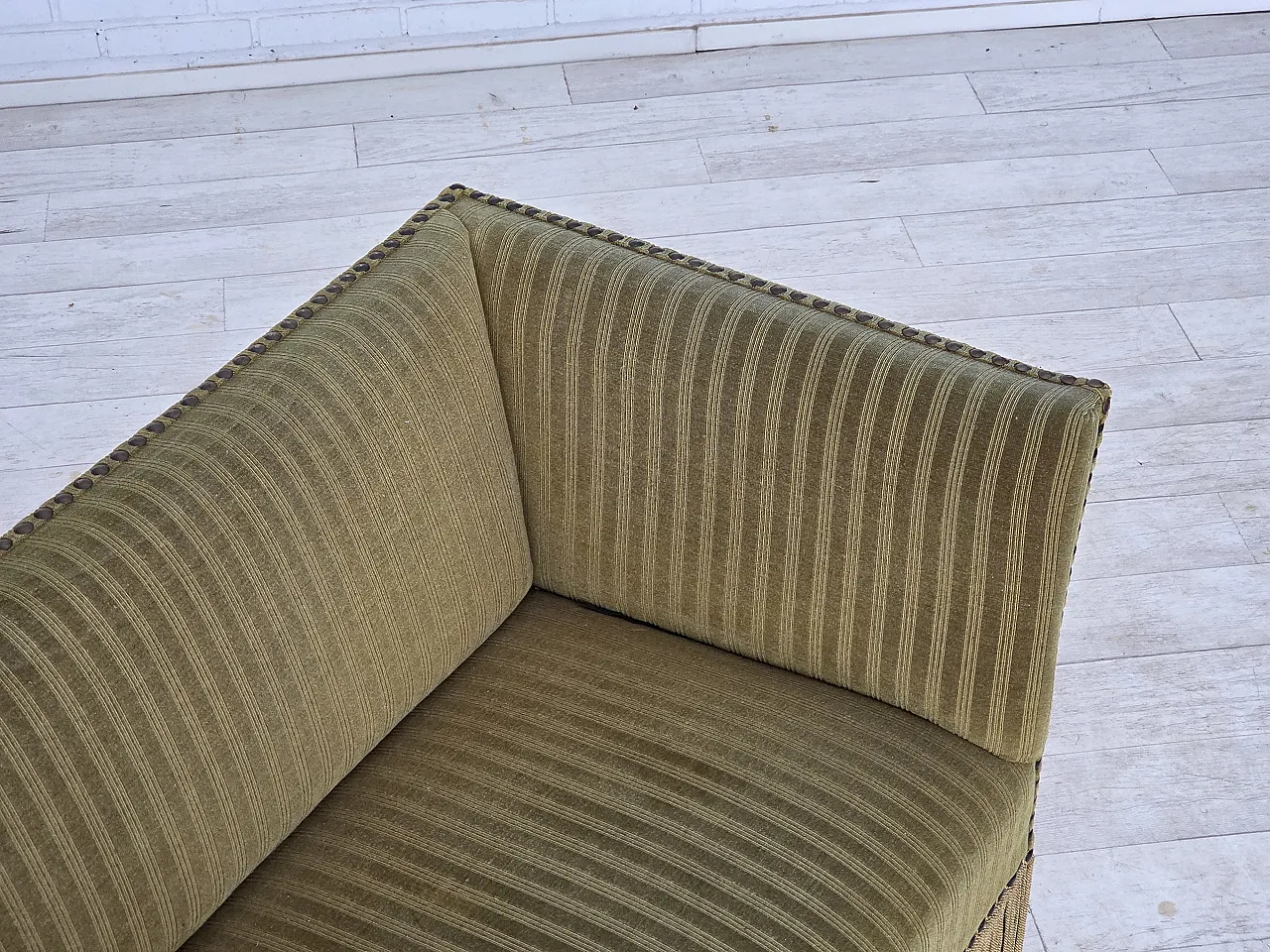 Danish 2-seater sofa, green furniture velour, 1970s 4