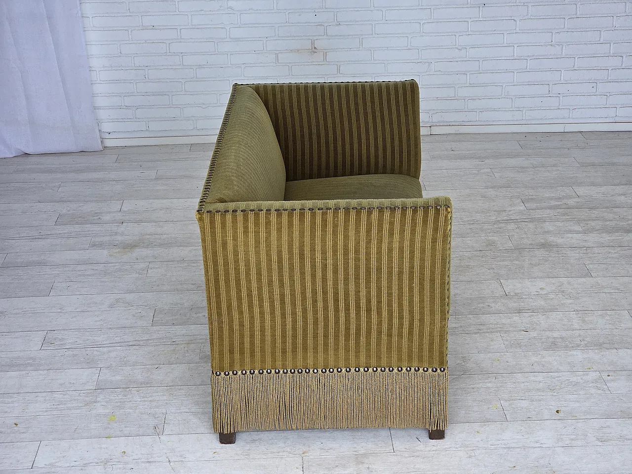 Danish 2-seater sofa, green furniture velour, 1970s 7