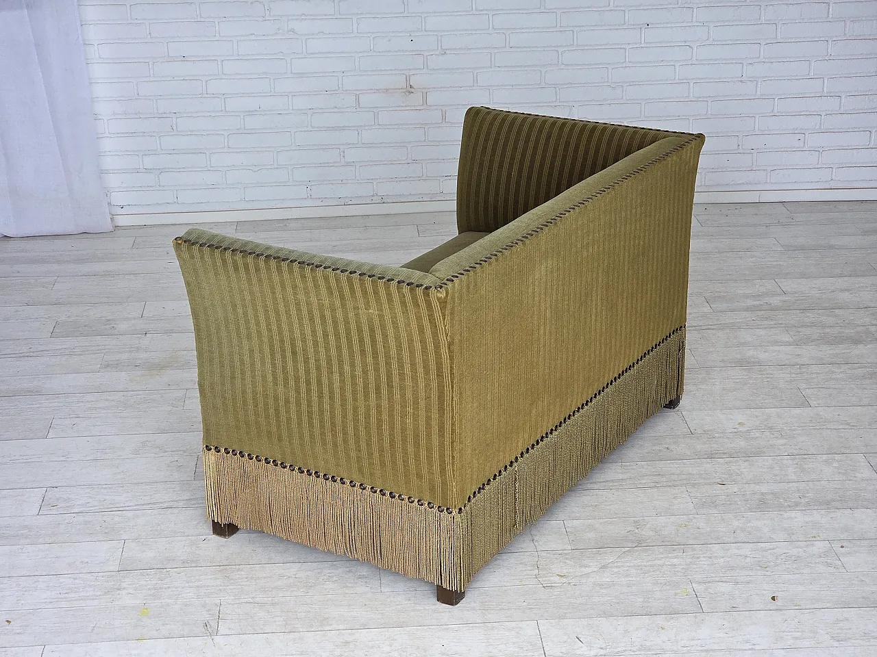Danish 2-seater sofa, green furniture velour, 1970s 12