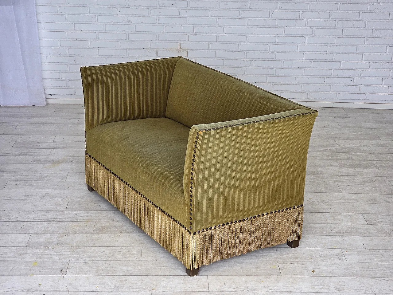 Danish 2-seater sofa, green furniture velour, 1970s 14