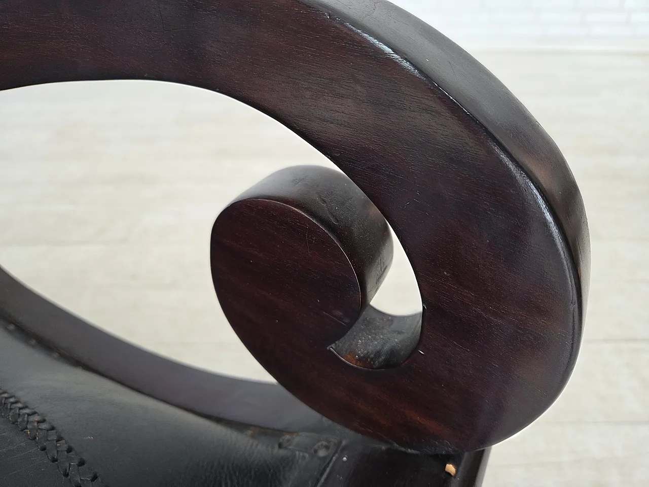 Armchair with footstool, black furniture leather, 1970s 8