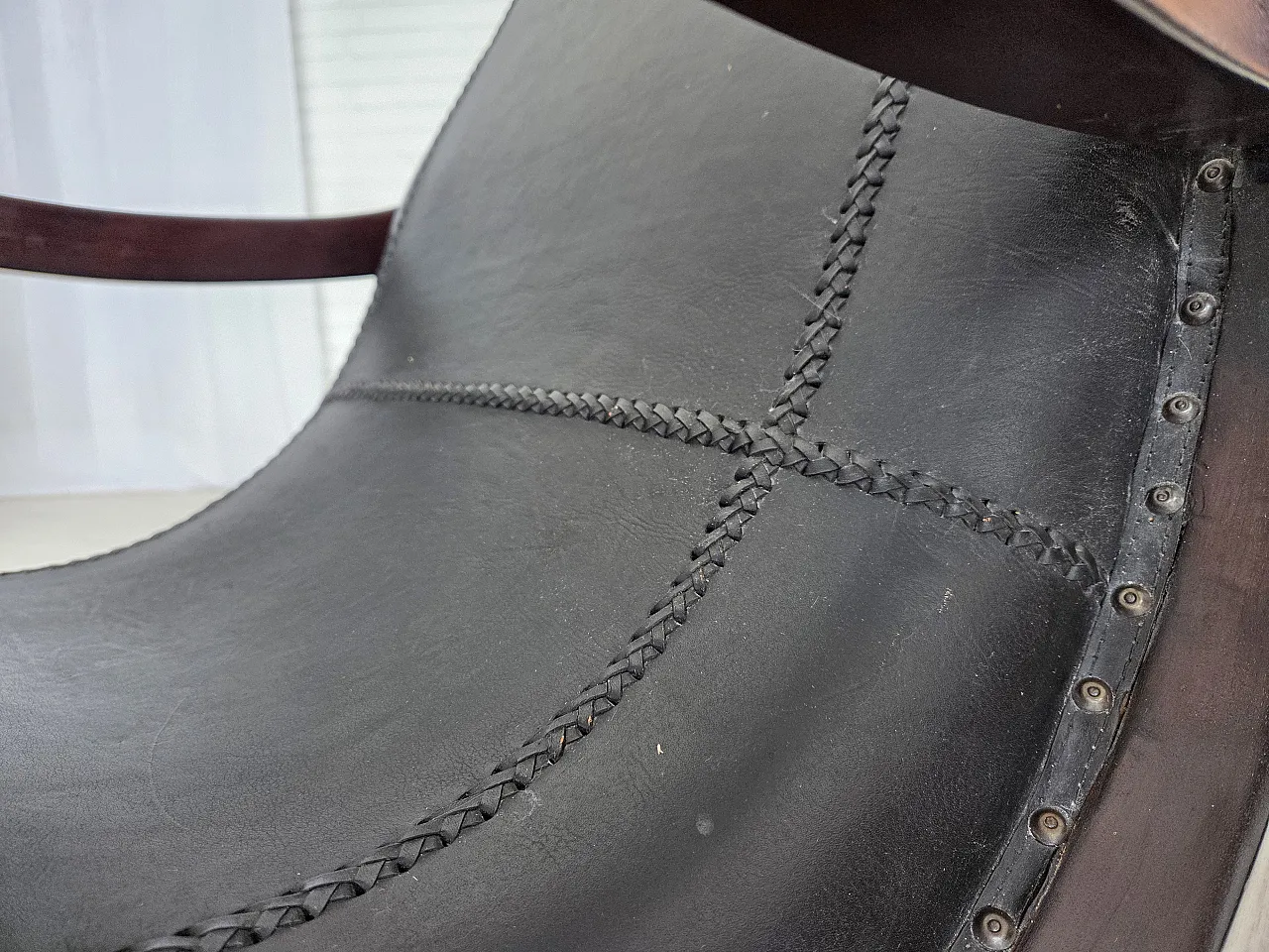 Armchair with footstool, black furniture leather, 1970s 18