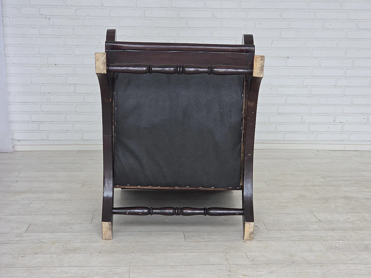 Armchair with footstool, black furniture leather, 1970s 19