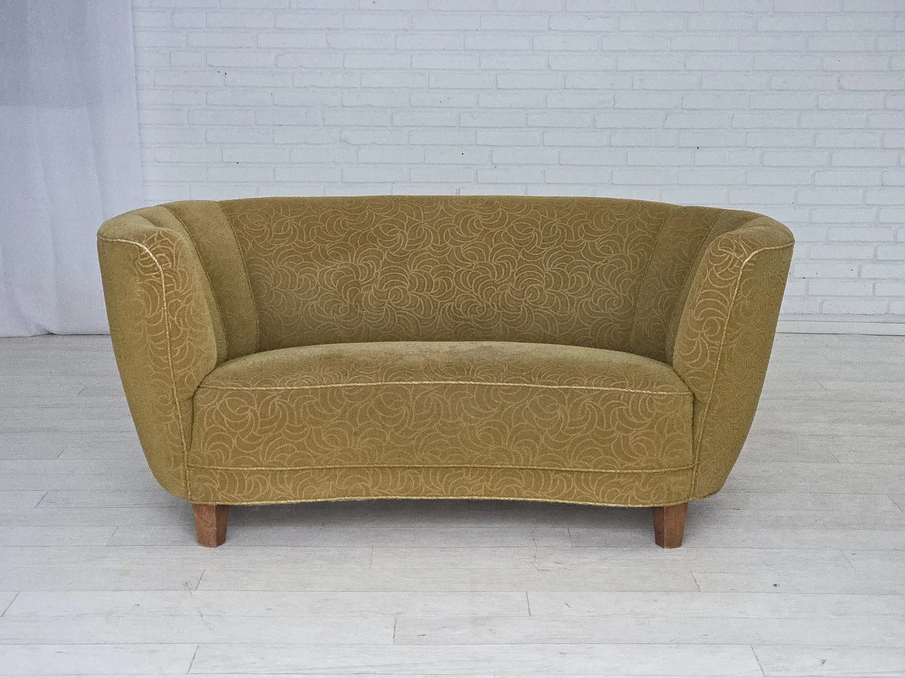 Danish 2-seater Banana sofa velour, beech wood, 1960s 1