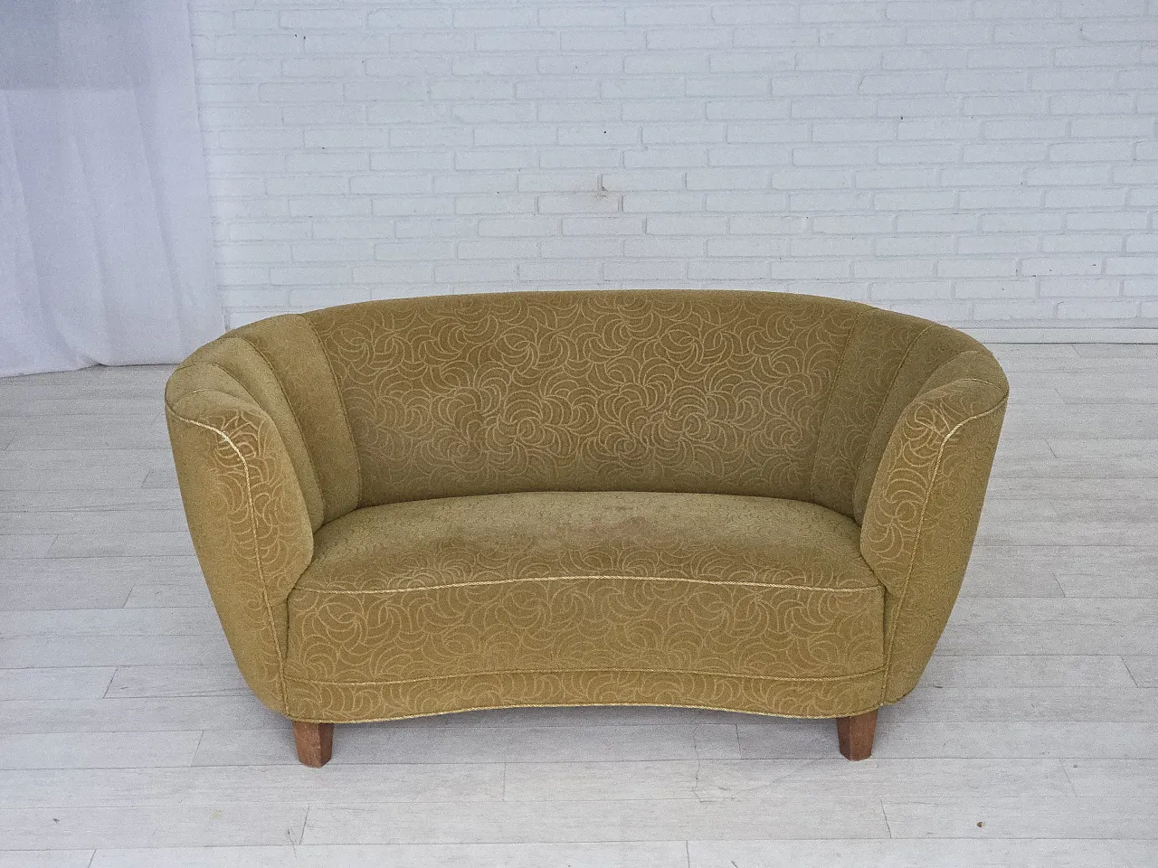 Danish 2-seater Banana sofa velour, beech wood, 1960s 2