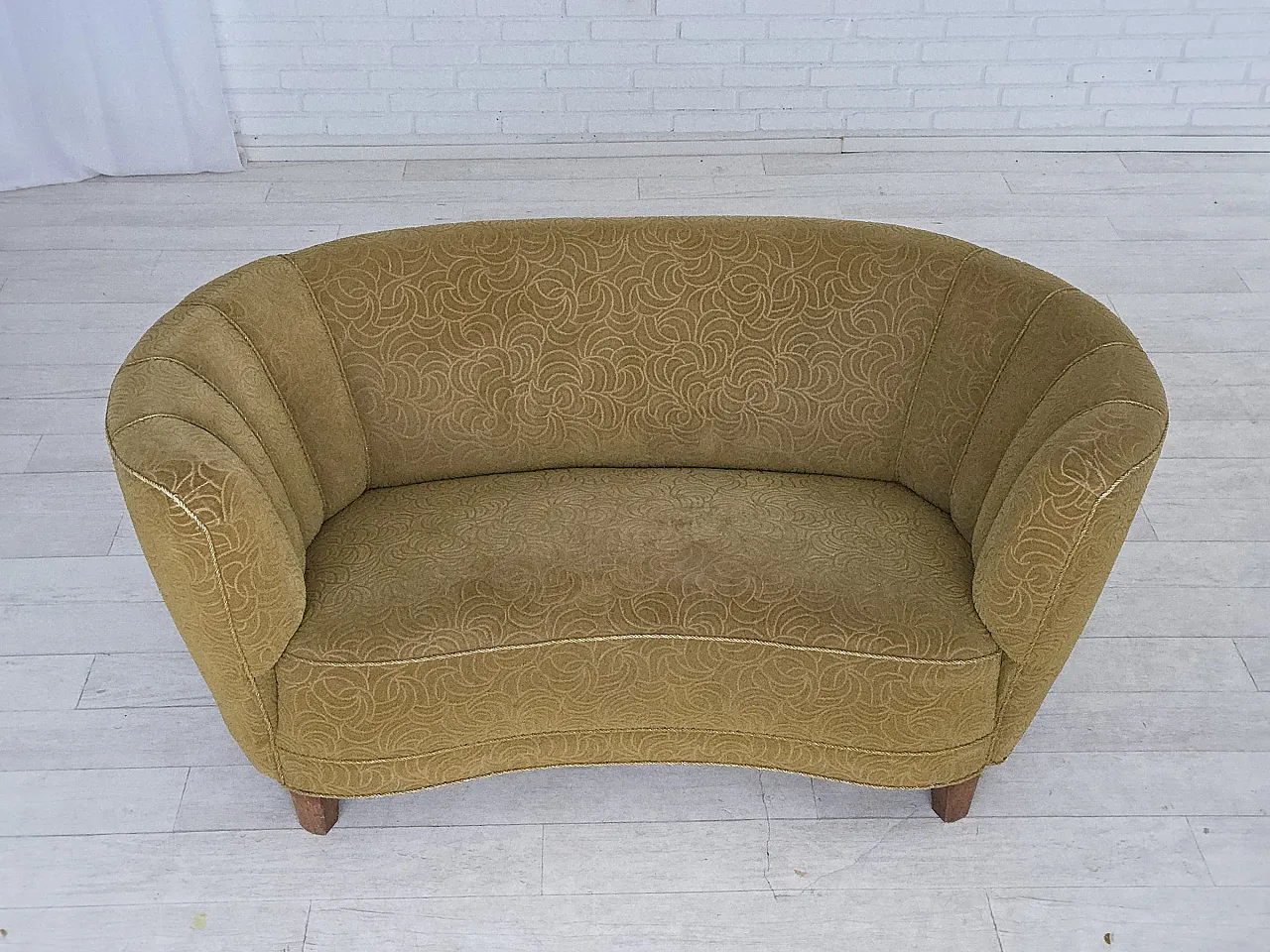 Danish 2-seater Banana sofa velour, beech wood, 1960s 4