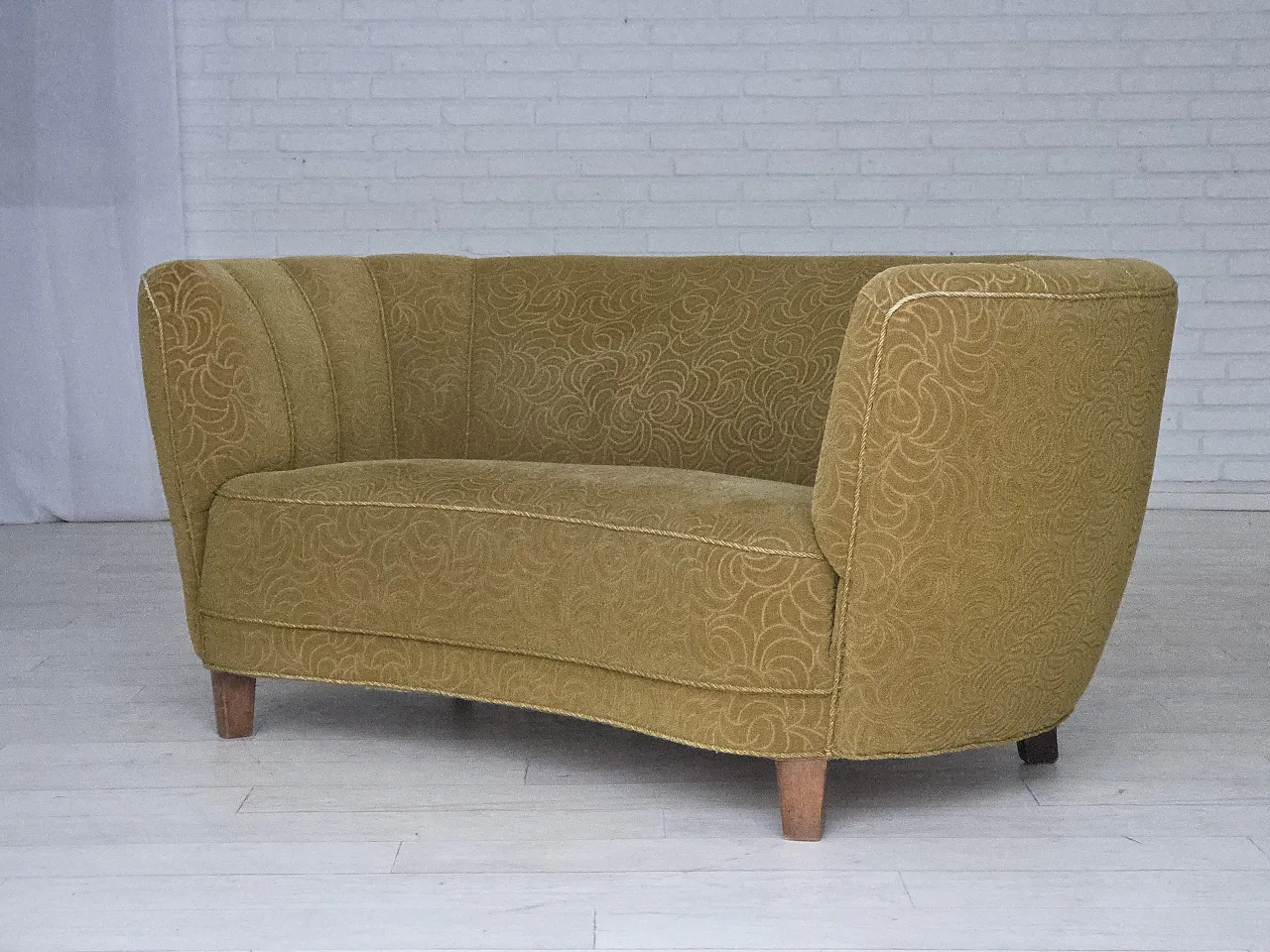 Danish 2-seater Banana sofa velour, beech wood, 1960s 17