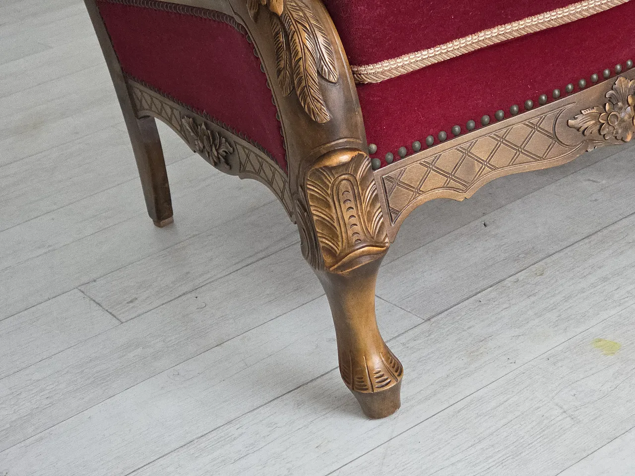 Danish 3-seater sofa, red velour, mesh, 1930s 2