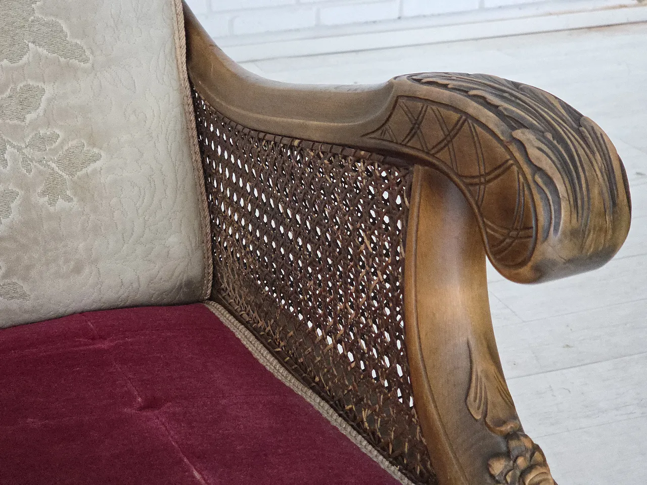 Danish 3-seater sofa, red velour, mesh, 1930s 4