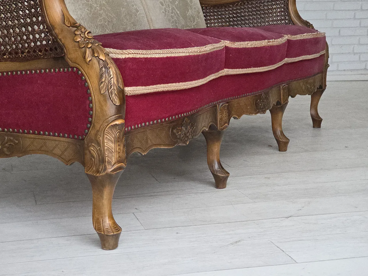 Danish 3-seater sofa, red velour, mesh, 1930s 6