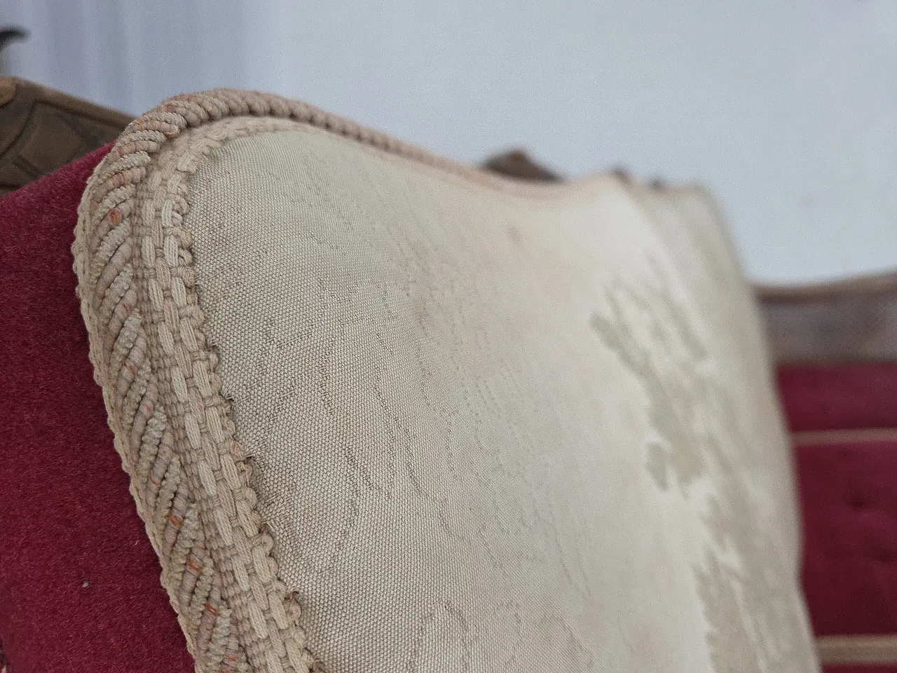 Danish 3-seater sofa, red velour, mesh, 1930s 9