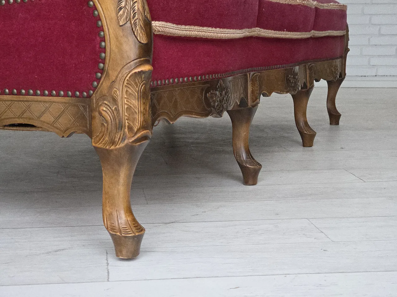 Danish 3-seater sofa, red velour, mesh, 1930s 11