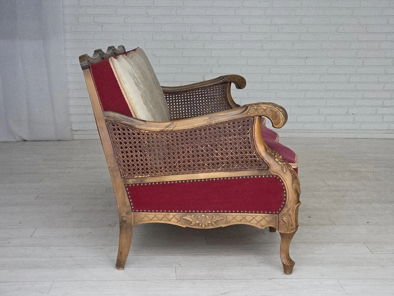 Danish 3-seater sofa, red velour, mesh, 1930s 12
