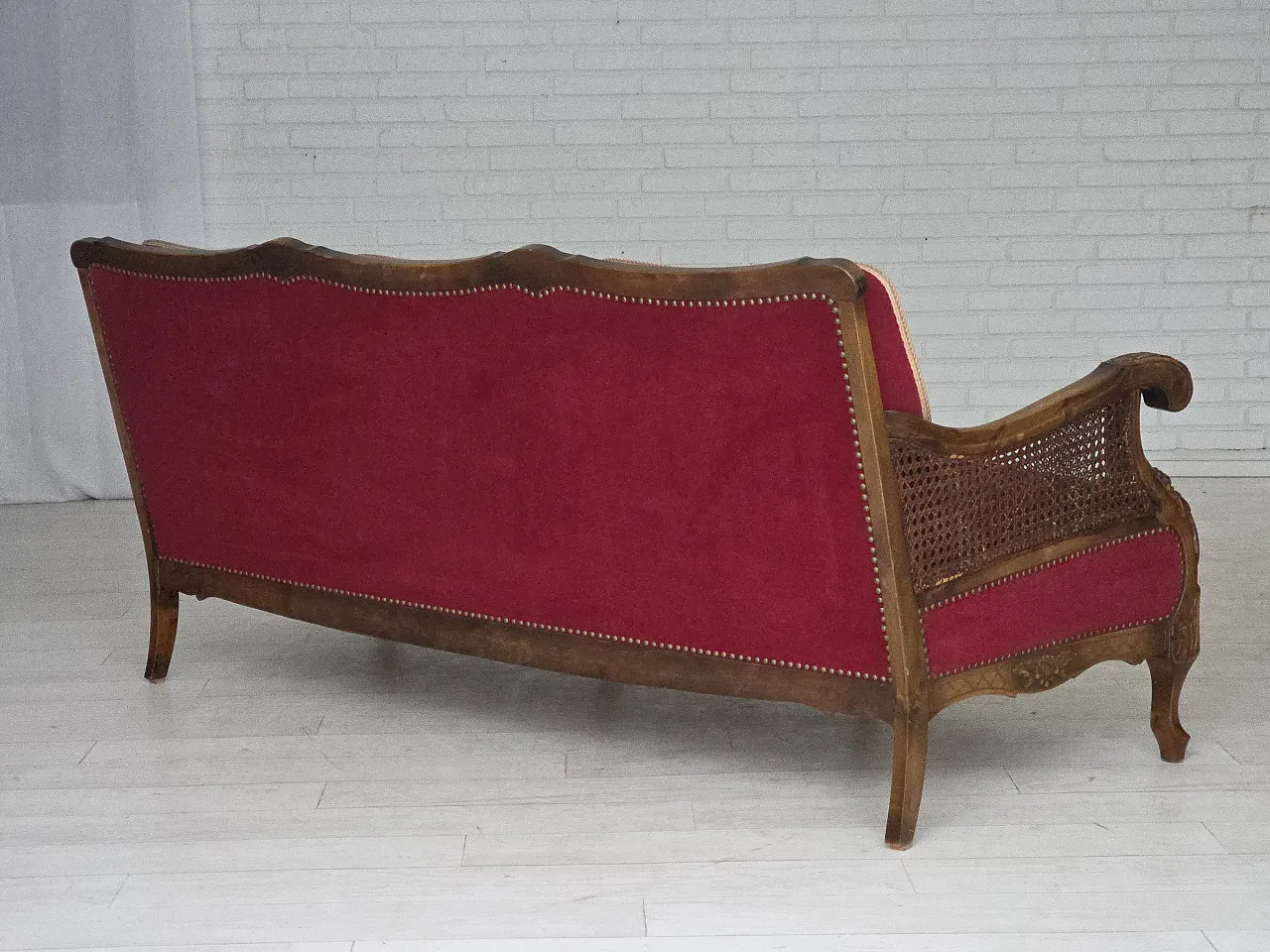 Danish 3-seater sofa, red velour, mesh, 1930s 13