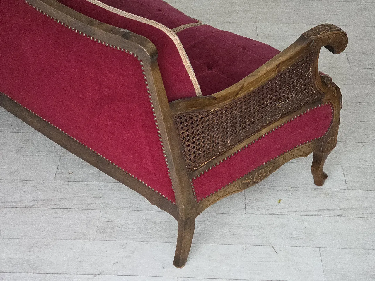 Danish 3-seater sofa, red velour, mesh, 1930s 14