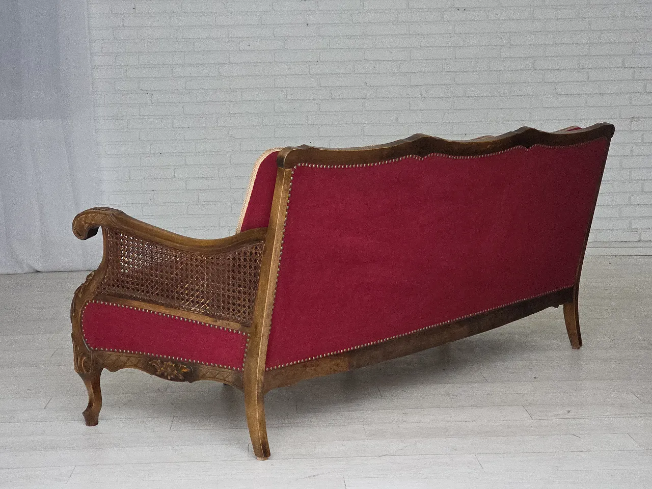Danish 3-seater sofa, red velour, mesh, 1930s 16