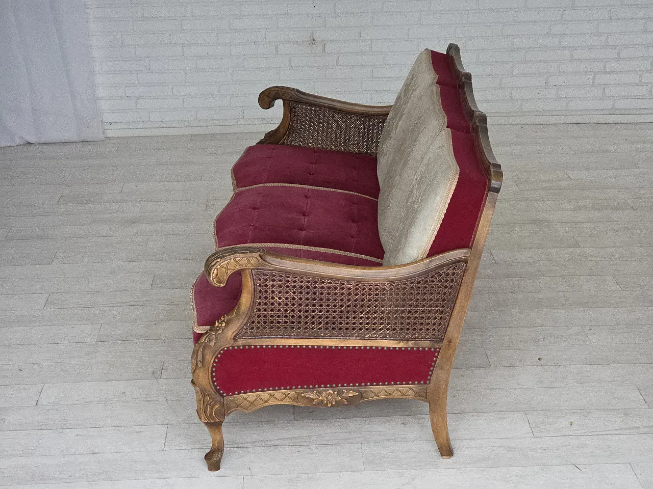Danish 3-seater sofa, red velour, mesh, 1930s 17