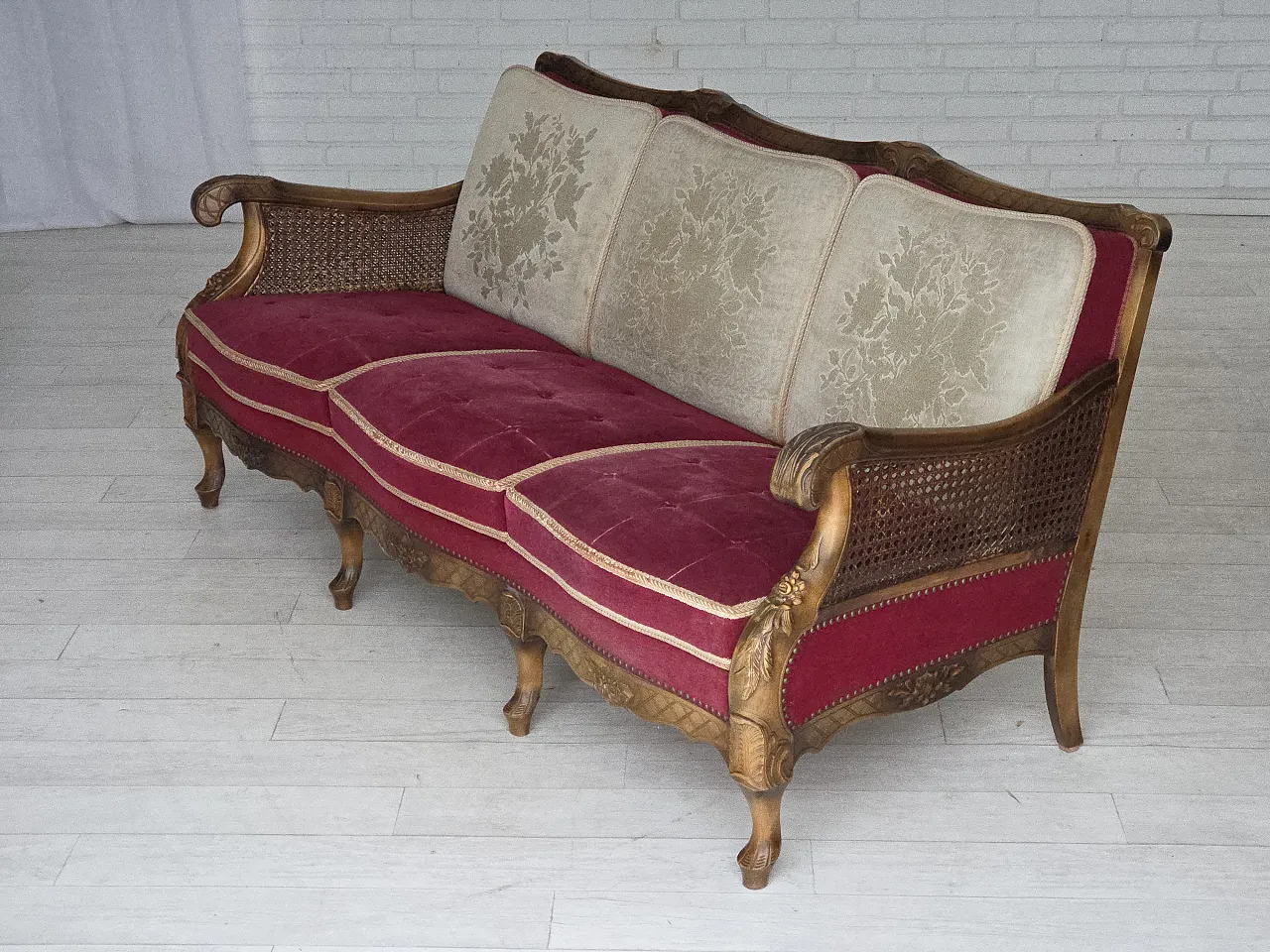 Danish 3-seater sofa, red velour, mesh, 1930s 18