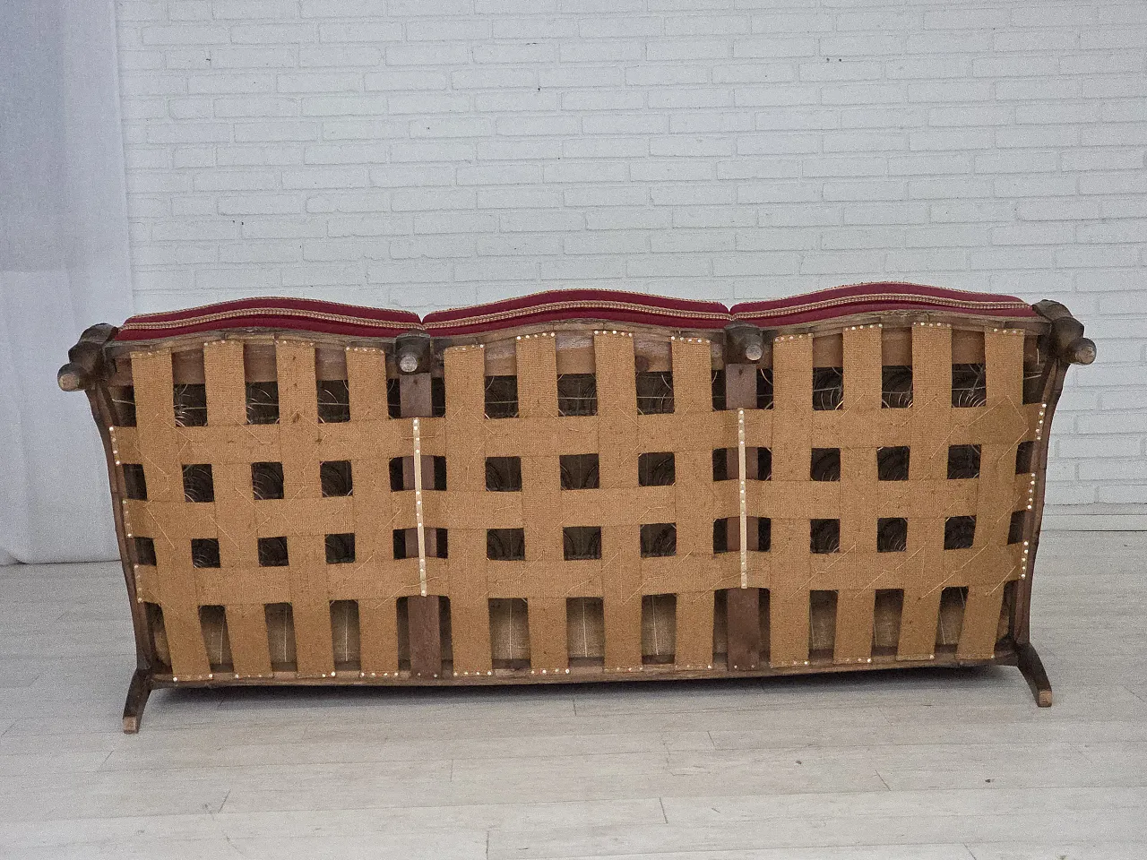 Danish 3-seater sofa, red velour, mesh, 1930s 19