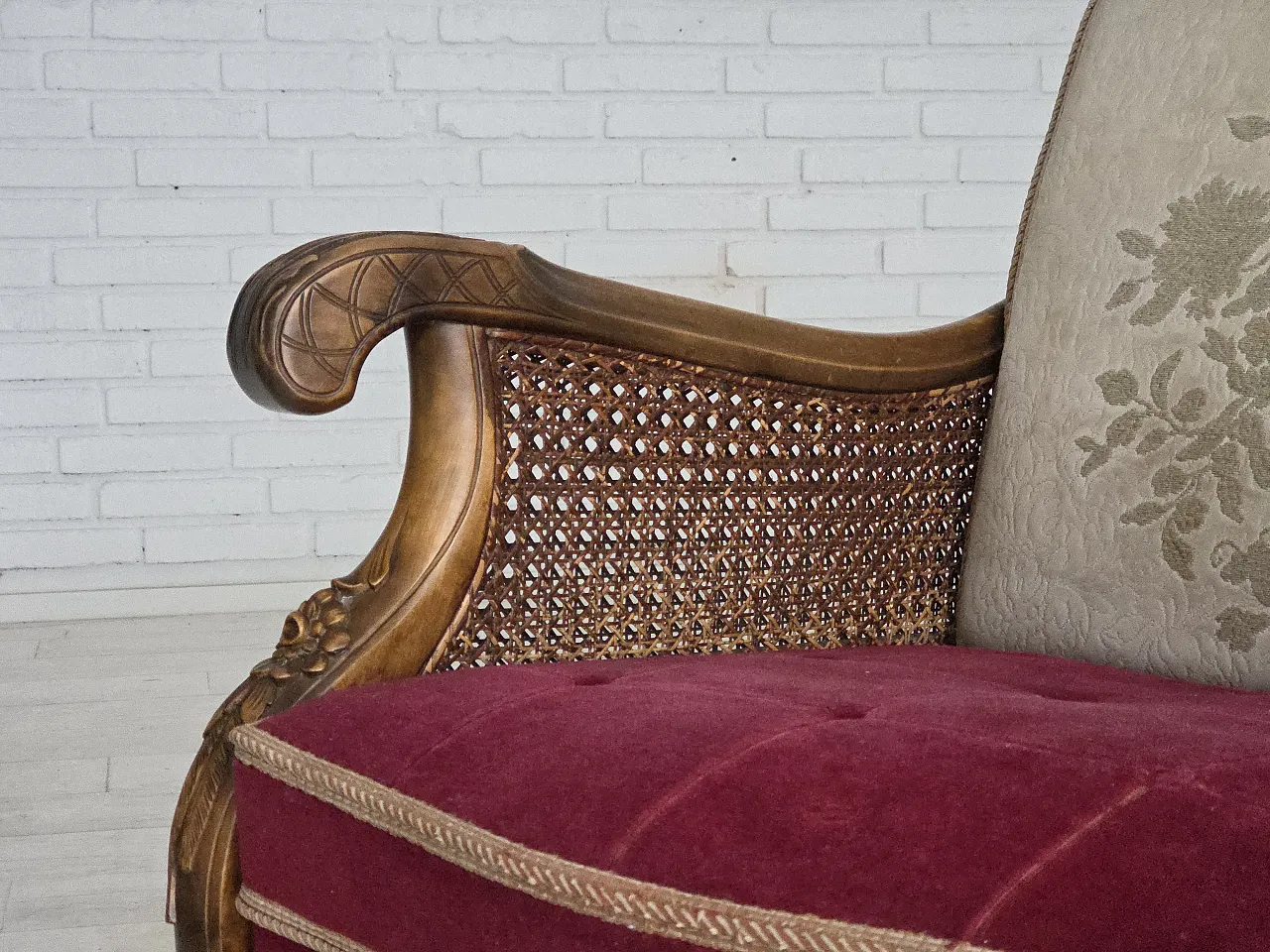 Danish 3-seater sofa, red velour, mesh, 1930s 21