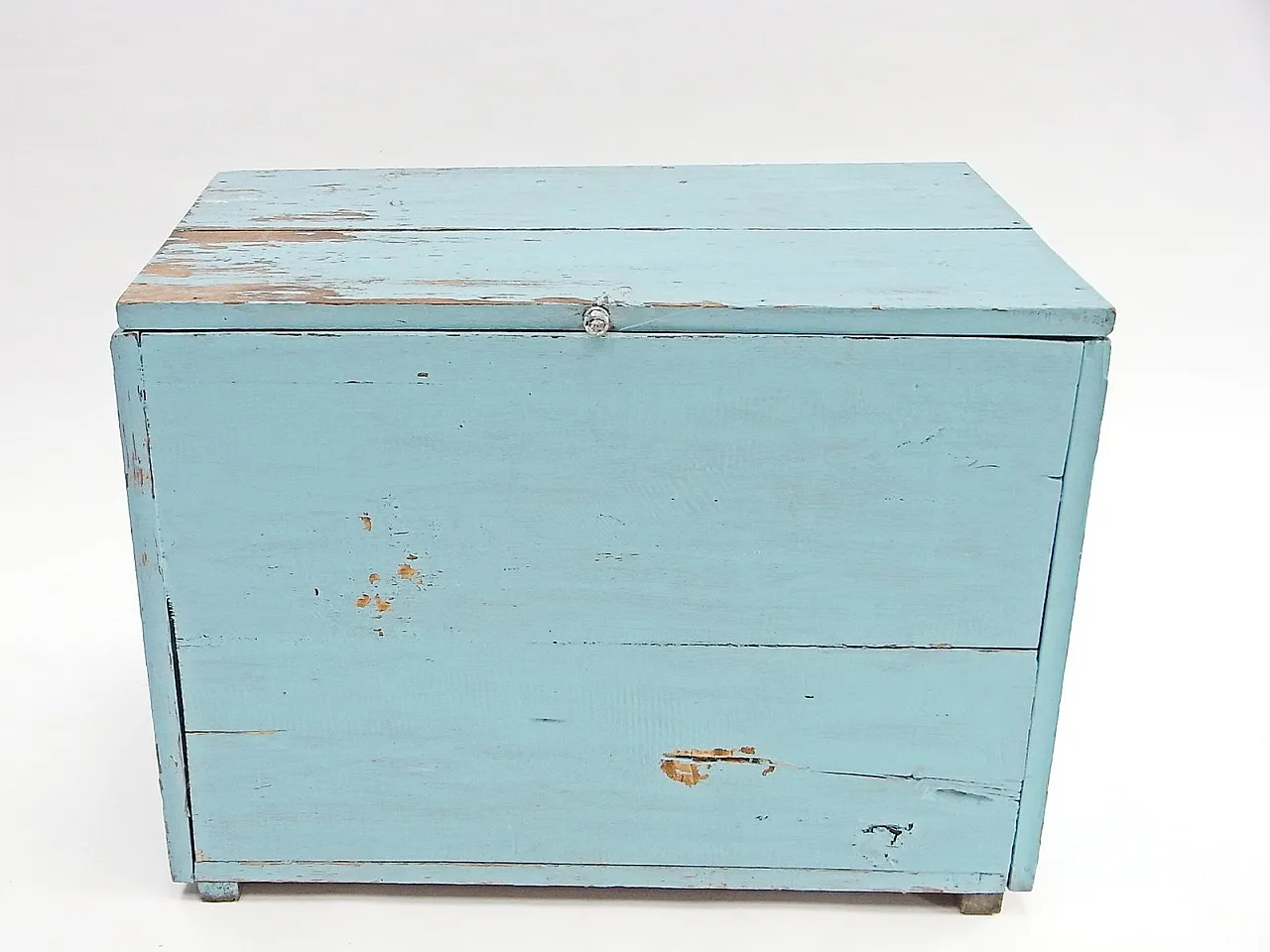 Blue trunk in softwood with cord handles, 20th century 2