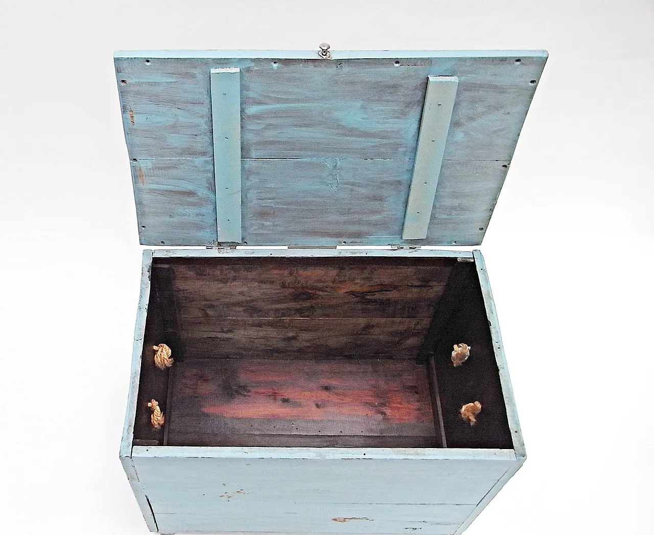Blue trunk in softwood with cord handles, 20th century 8