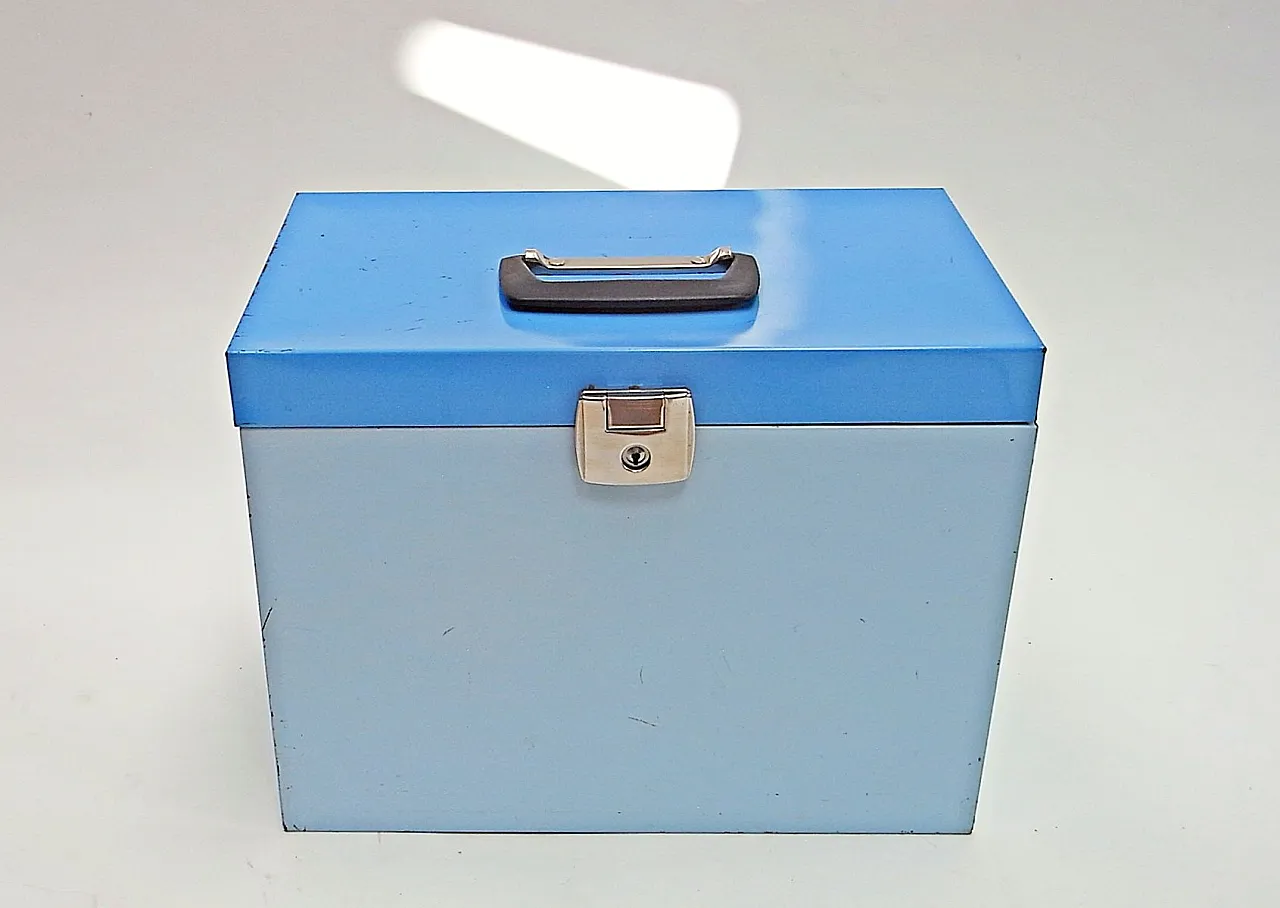 Blue document box in coloured metal sheet, 20th century 1