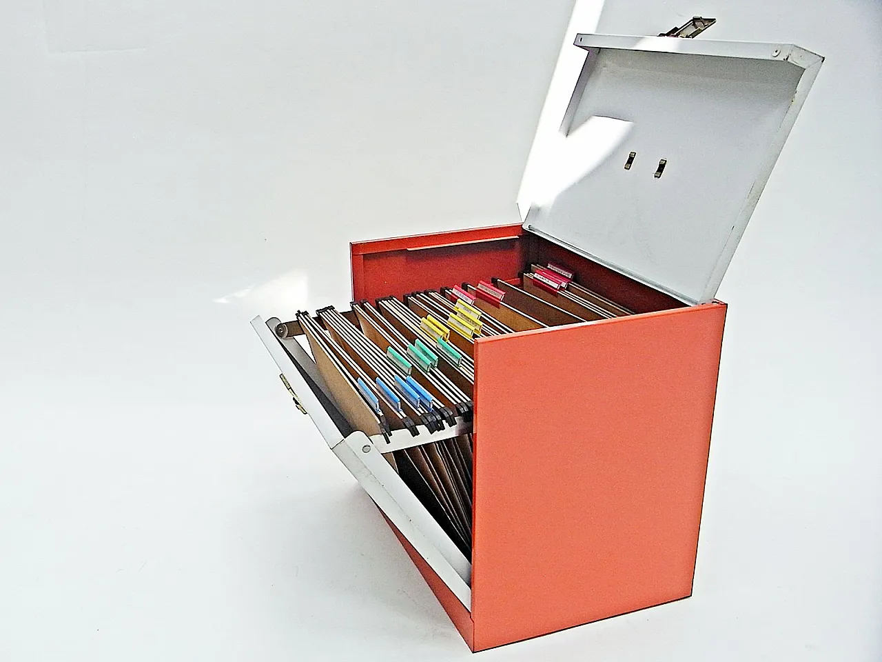 Orange document box in coloured metal sheet, 20th century 7
