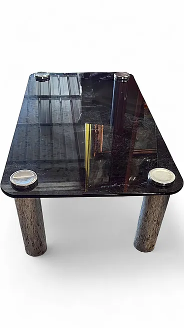 Tavolino da salotto in vetro e acciaio cromato, anni '70