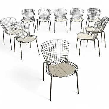 10 Chunky metal chairs with original cushions, 20th century