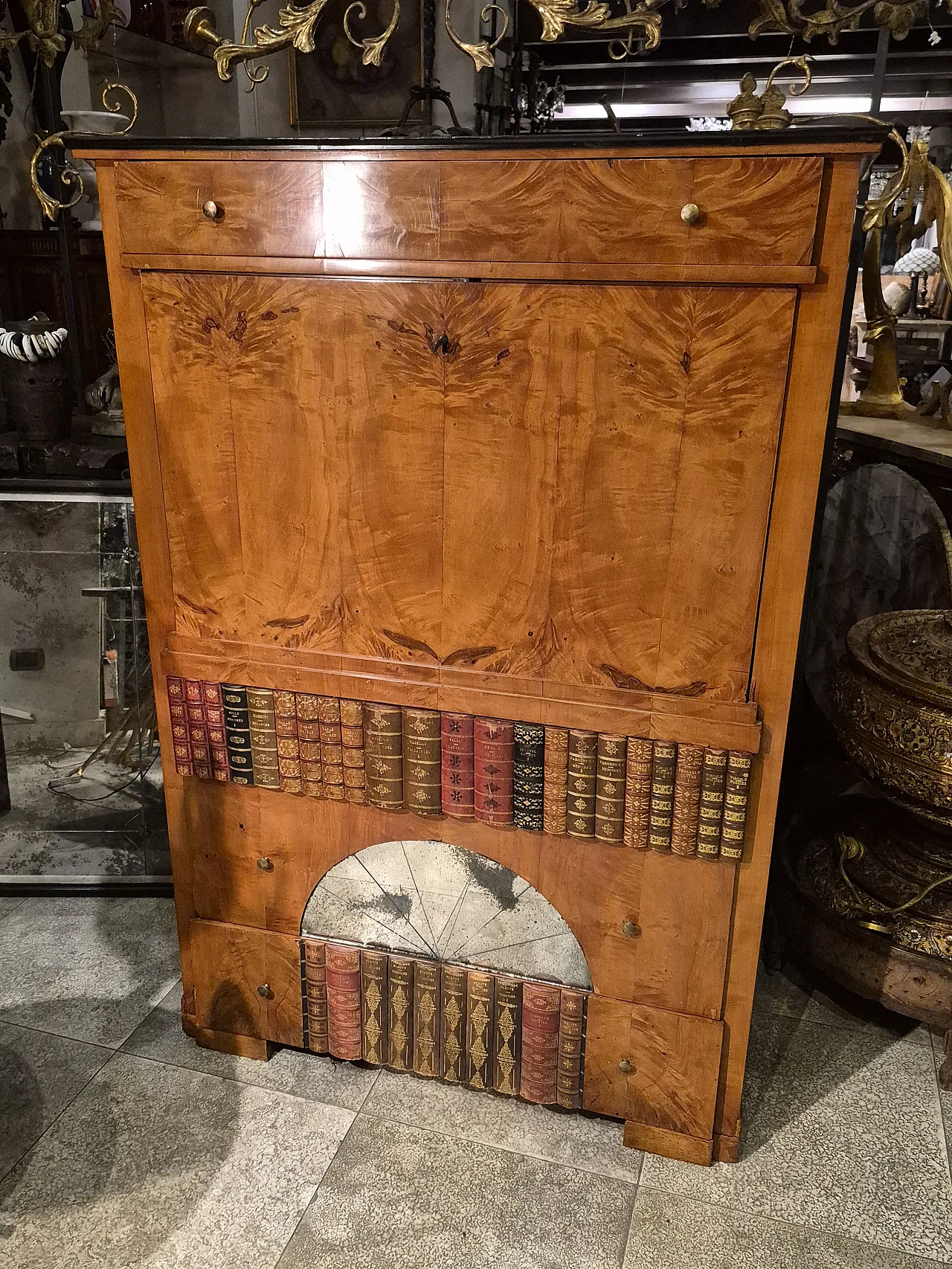 Secrétaire Carlo X in legno di mogano biondo, '800 3