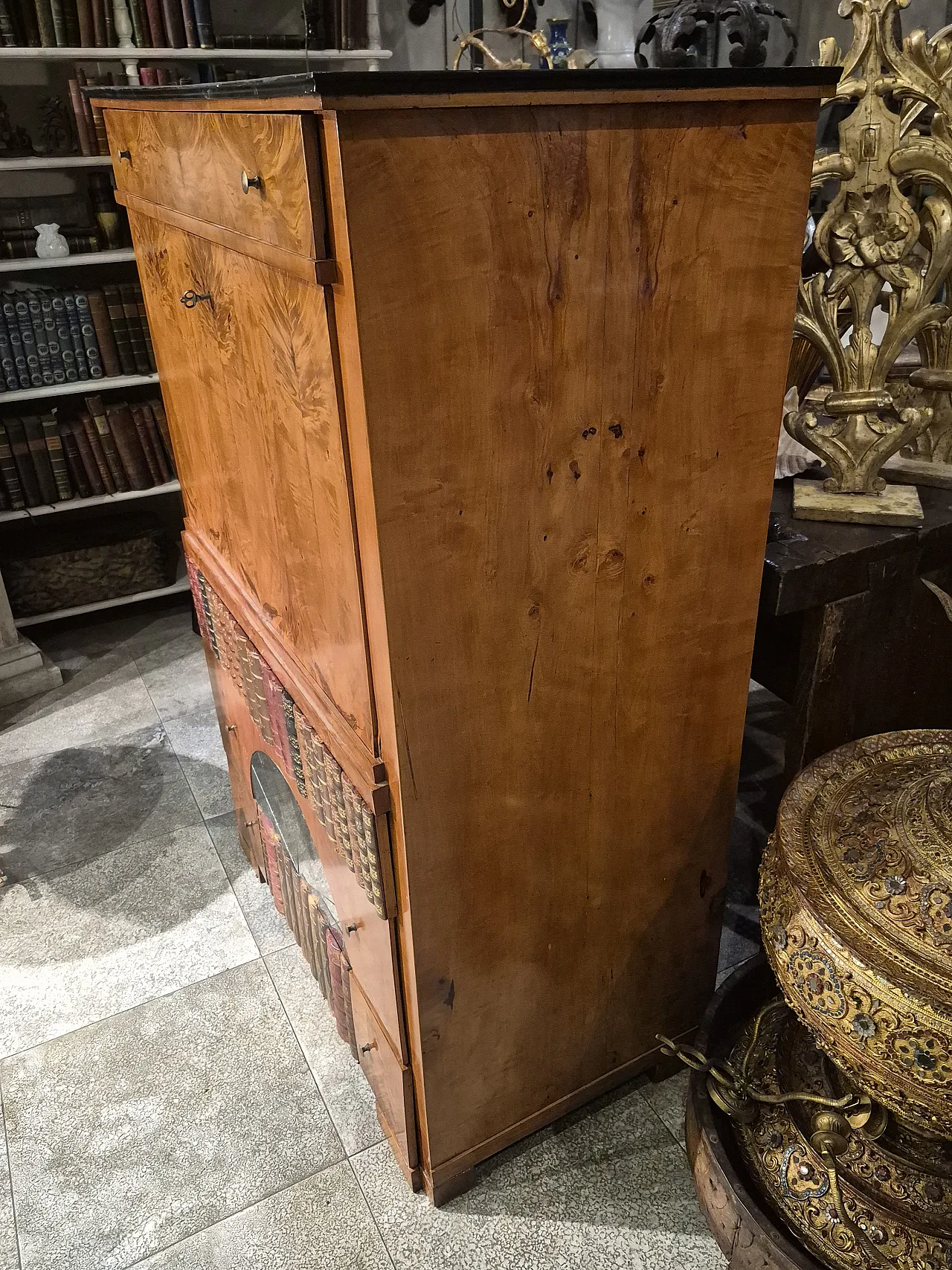 Secrétaire Carlo X in legno di mogano biondo, '800 5