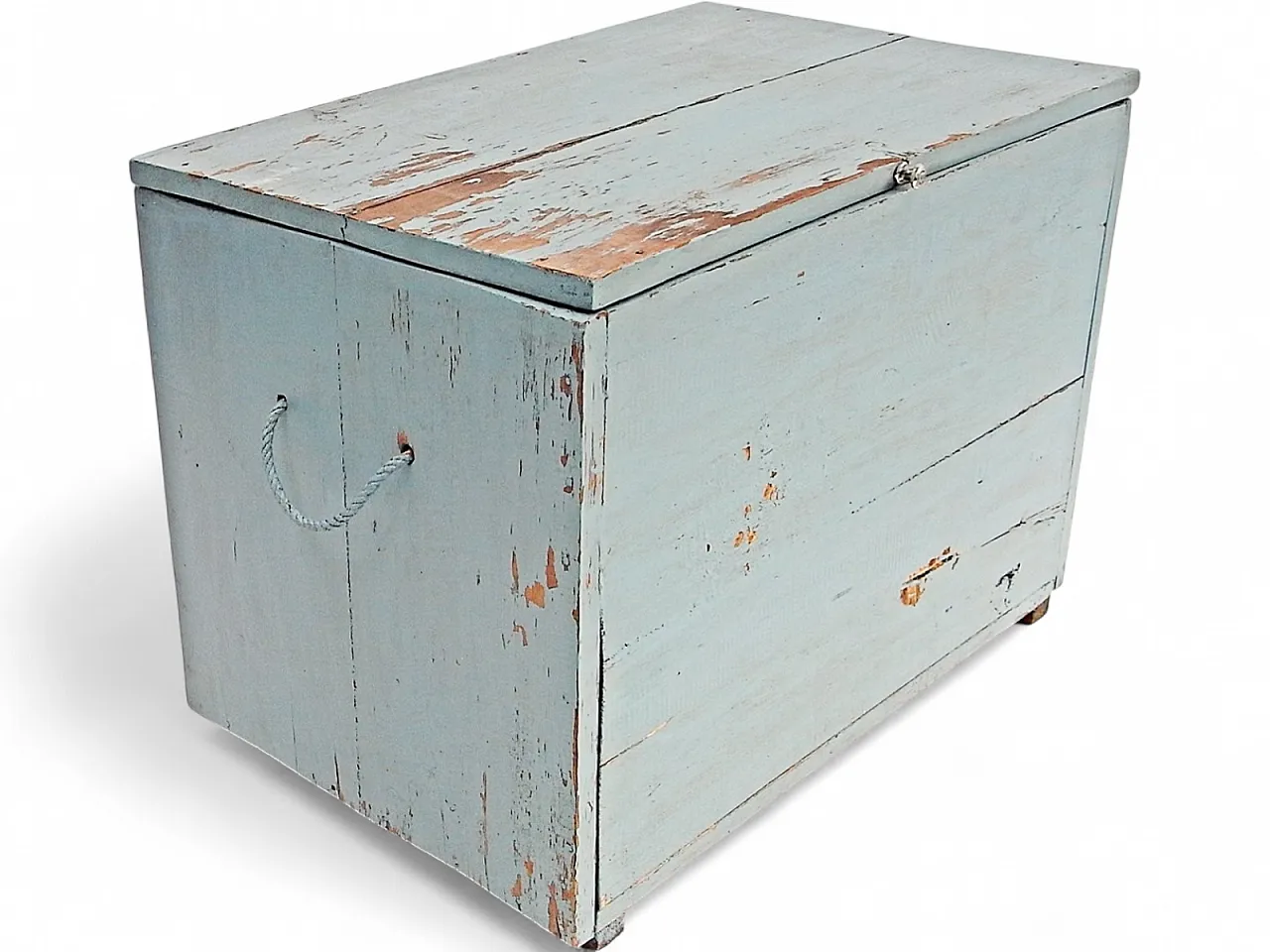 Blue trunk in softwood with cord handles, 20th century 18