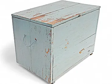 Blue trunk in softwood with cord handles, 20th century