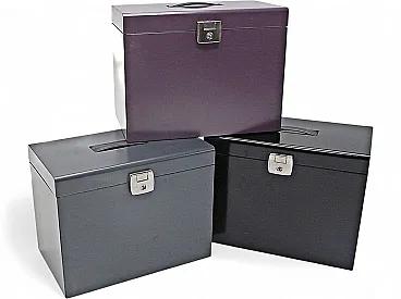 3 Scatole portadocumenti in lamiera colorata, '900