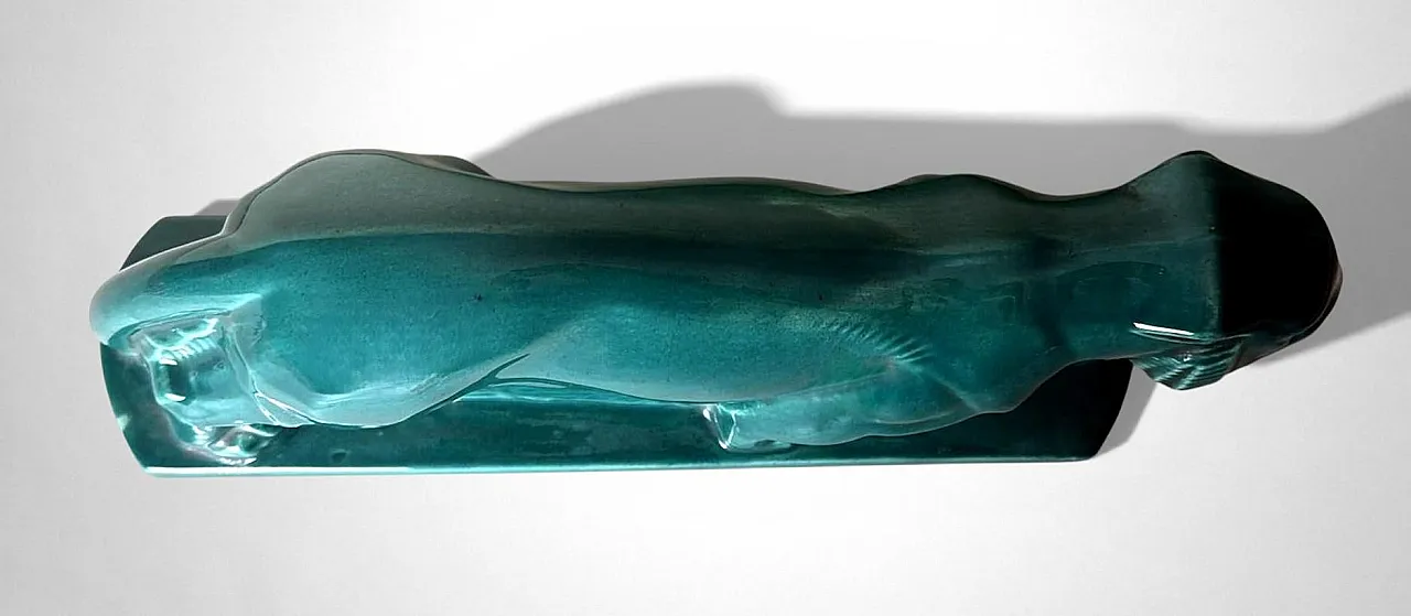 Art Deco Saint-Clément style panther green-glazed ceramic,20th century 6