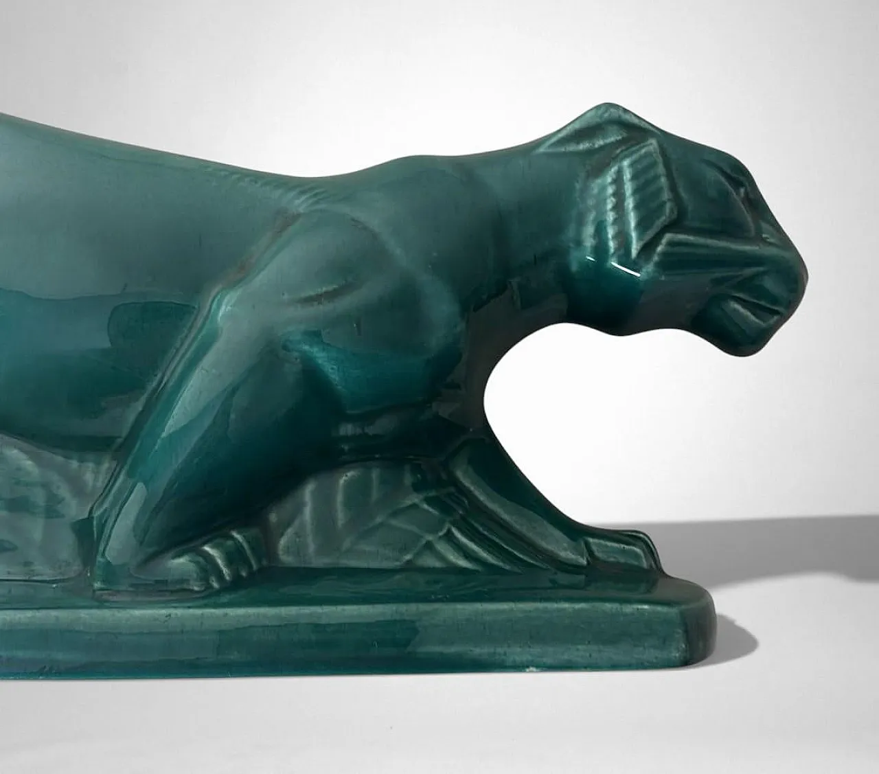 Art Deco Saint-Clément style panther green-glazed ceramic,20th century 11