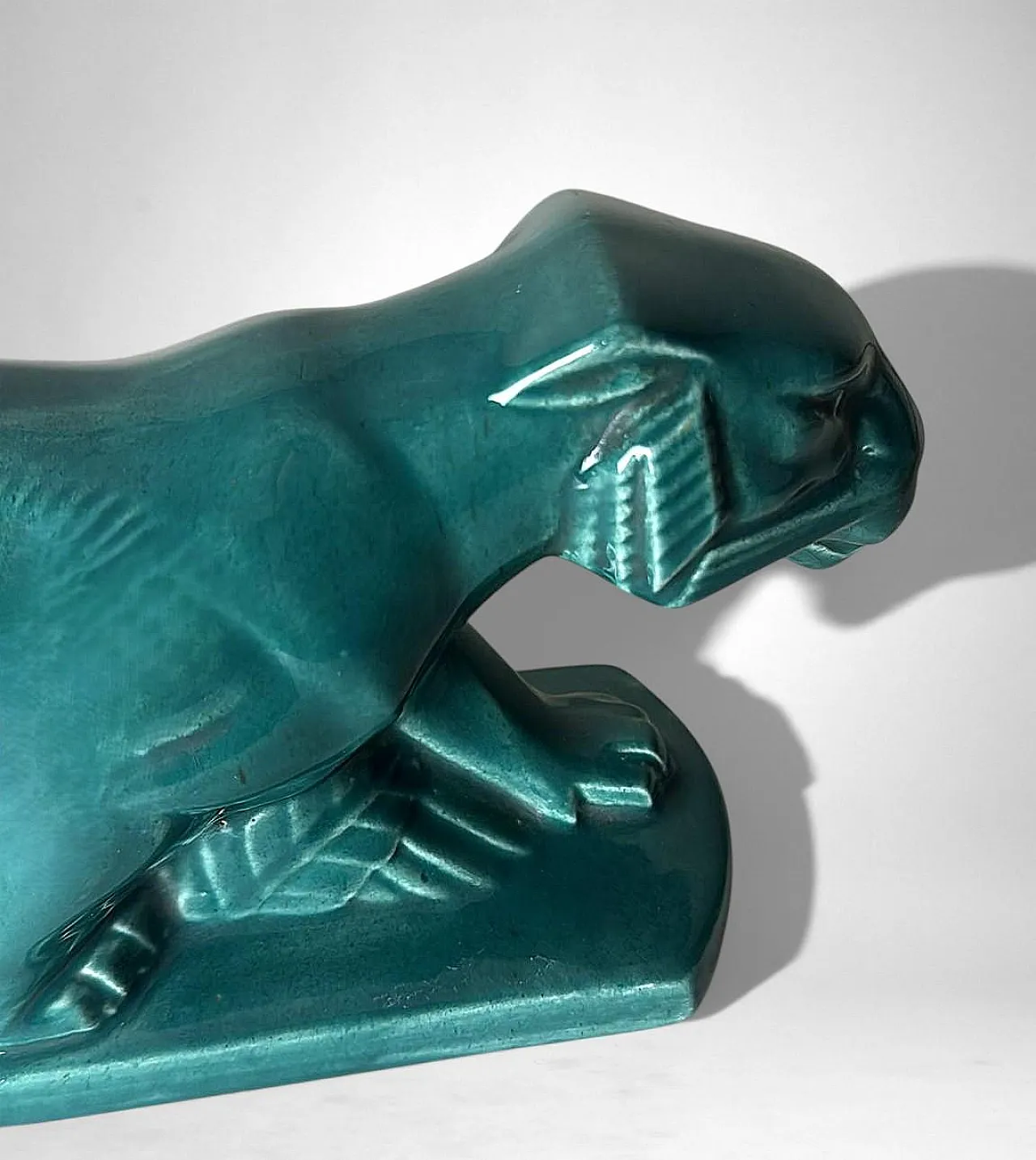 Art Deco Saint-Clément style panther green-glazed ceramic,20th century 12