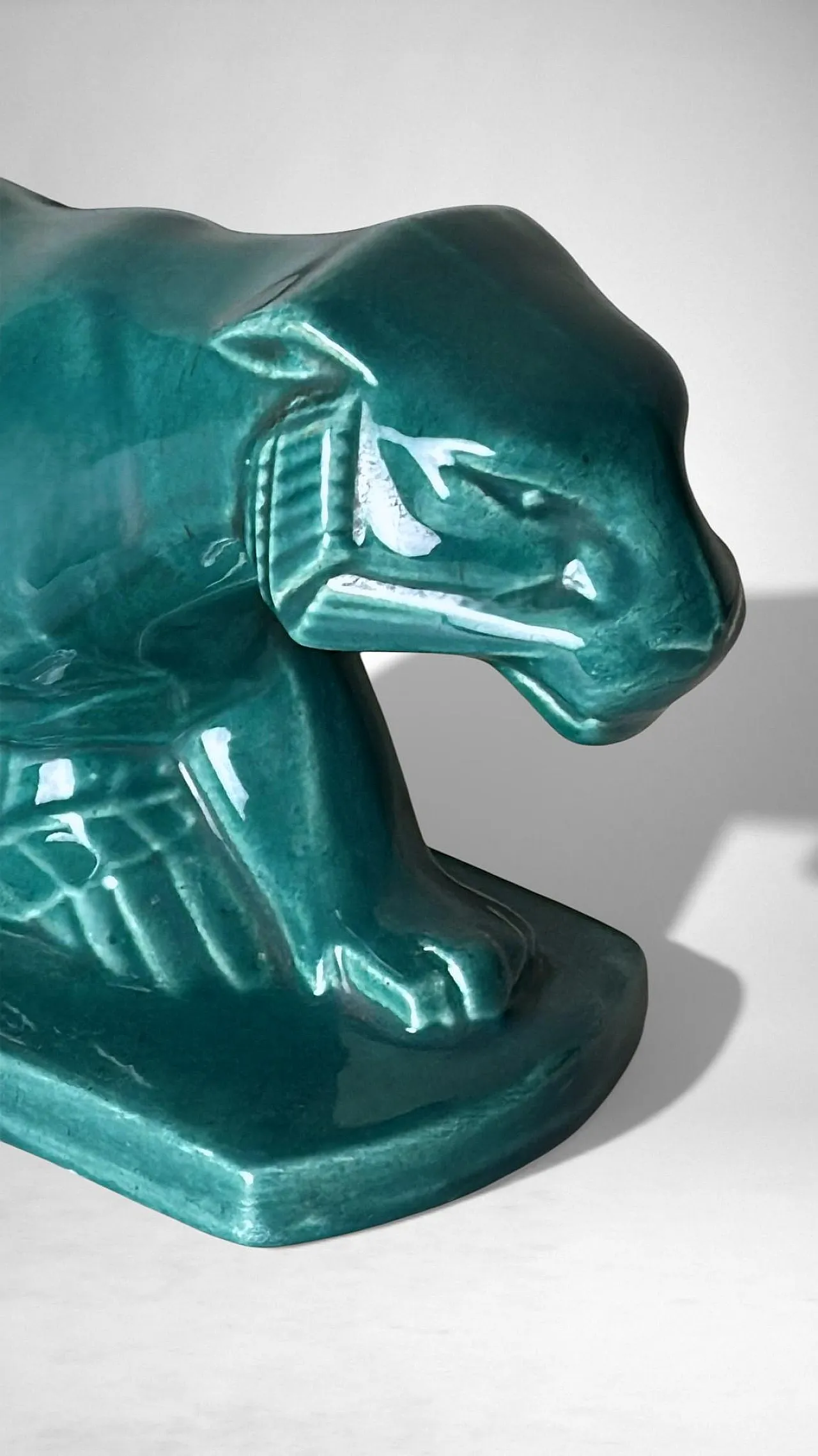 Art Deco Saint-Clément style panther green-glazed ceramic,20th century 13