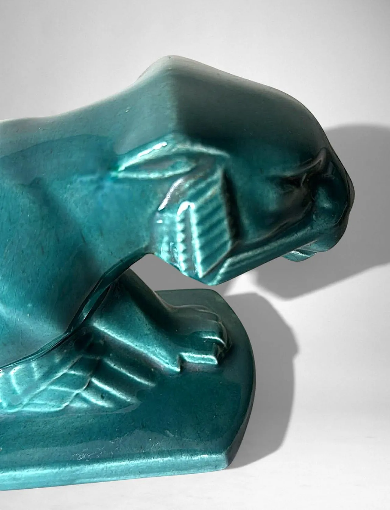 Art Deco Saint-Clément style panther green-glazed ceramic,20th century 14
