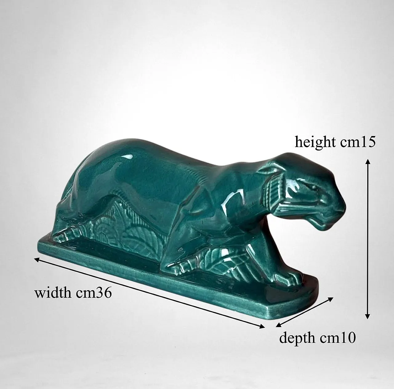 Art Deco Saint-Clément style panther green-glazed ceramic,20th century 19