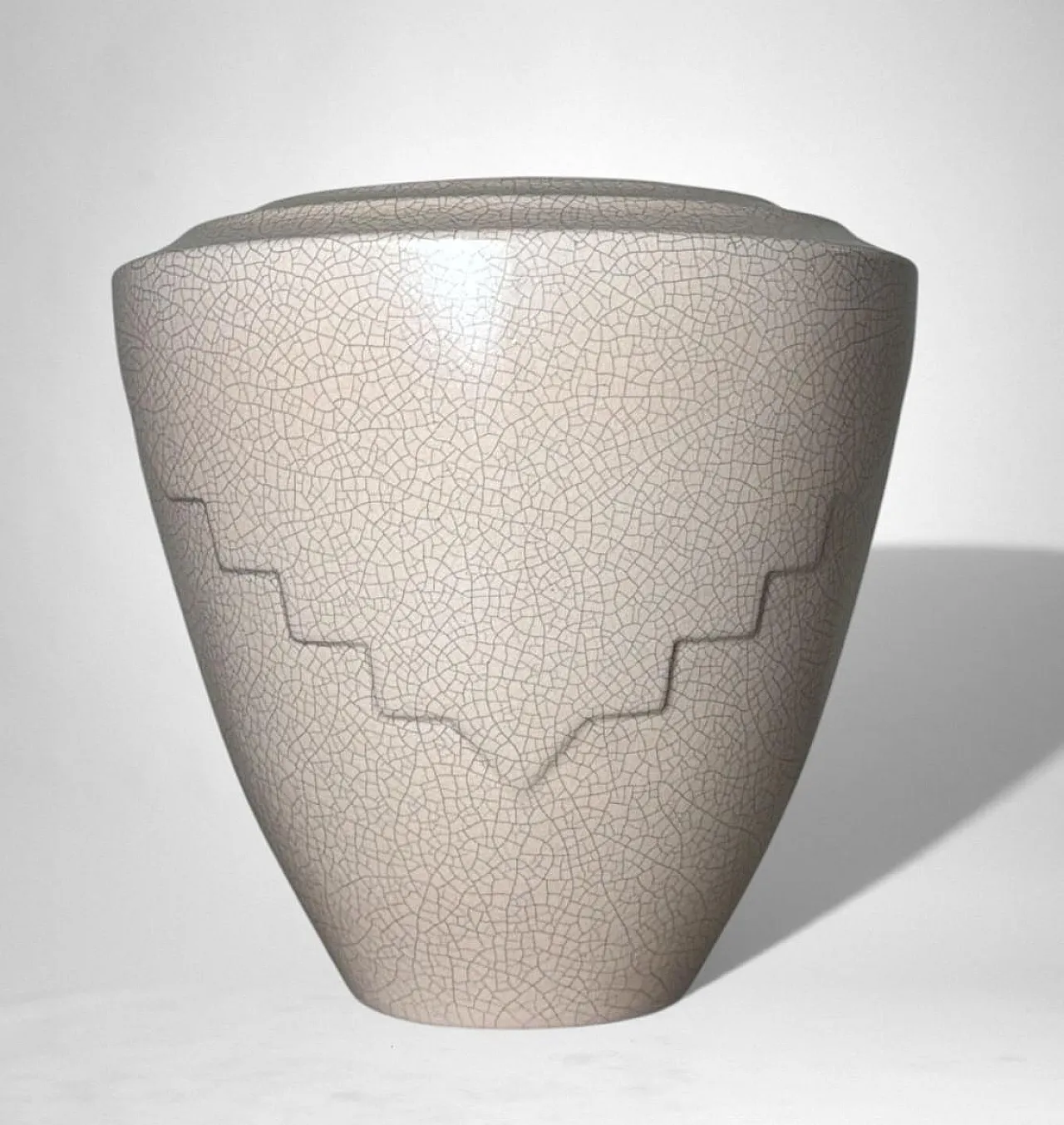 Art Deco white ceramic vase, Raku technique, 20th century 4